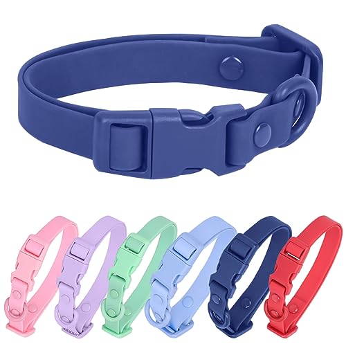 Waterproof Dog Collar Soft Rubber Dog Collar with Safety Buckle Adjustable Pet Collars for Small Medium Large Dogs - color: Dblue, size: L