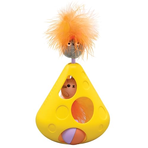 Catstages Mousin' Around Wobble Wedge, Plush Catnip Blend Cat Toy and Rolling Ball Inside, Yellow - color: Mousin' Around
