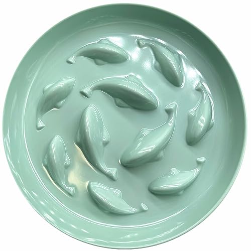 Slow Feeder Bowl for Cats and Small Dogs,Cilkus Fish Pool Design, Fun Interactive Bloat Stop Puzzle Feeder Bowl Healthy Eating Diet Made of Melamine Food Grade Material (Green(Melamine)) - color: Green(Melamine)