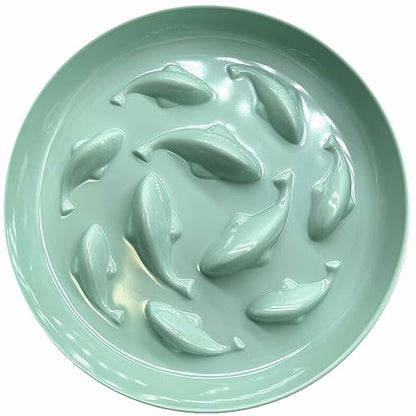 Slow Feeder Bowl for Cats and Small Dogs,Cilkus Fish Pool Design, Fun Interactive Bloat Stop Puzzle Feeder Bowl Healthy Eating Diet Made of Melamine Food Grade Material (Green(Melamine)) - color: Green(Melamine)