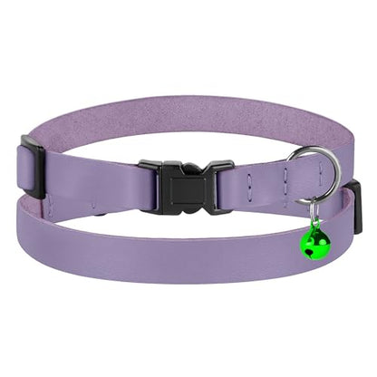 Breakaway Cat Collar with Bell - Leather Adjustable Kitten Collars with Safety Quick Release Buckle - Soft Small Pet Collars for Girl & Boy Cats (Lavender) - color: Lavender