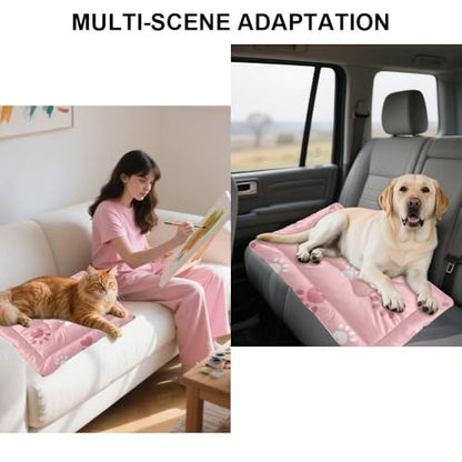 Paw Print Pink Outdoor Dog Bed Large Dog Mat Cage Pads Washable Crate Beds Washable Non-Slip Beds for Crates Outdoor Mat Cage Accessories Indoor 24X18 Inch - size: 24 × 18 inch