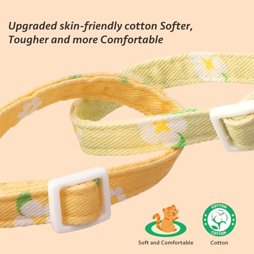 2 Pack Cotton Breakaway Cat Collar Green and Yellow Flowers Pendant Cute Kitten Cat Collar with Bell - color: Green&Yellow