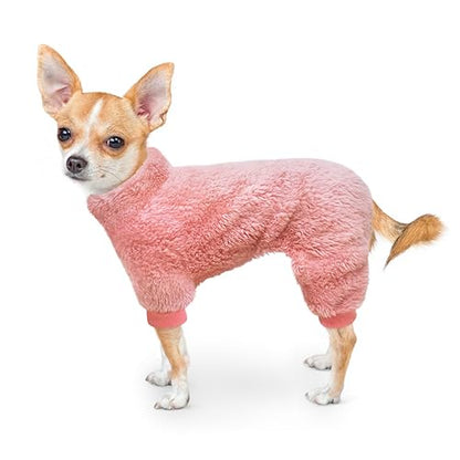 Idepet Velvet Dog Pajamas, Turtleneck Dog Sweater Fuzzy Plush Onesie Soft Cat Apparel Pet Clothes Winter Outfit Doggy Pjs Puppy Jumpsuit for Small Dogs Cats (Pink,S) - color: Pink, size: Small