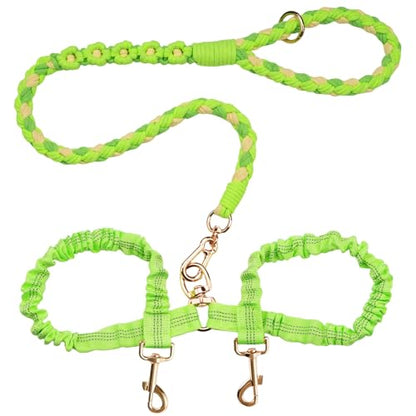 Dual Dog Leash,Double Dog 360 Swivel No Tangle Walking Leash,Comfortable Shock Absorbing Reflective Bungee for Two Dogs (Green) - color: Green