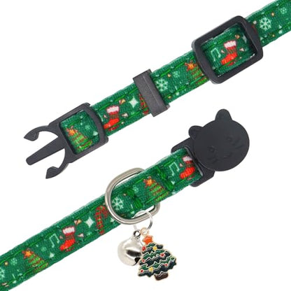 Christmas Cat Collar, Cotton 2 Pack Cat Collar with Bells, Breakaway Collars for Girl Boy Kittens, Christmas - color: Christmas