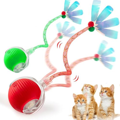 2 PCS Interactive Cat Toy Rolling Ball with Tail Chewie Viral Dog Ball, Smart Automatic Rolling Pet Balls,Automatic Moving Electric Cat Toy - color: Color2
