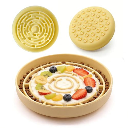 Silicone Slow Feeder Dog Bowls, with Non-Slip Suction Cups, Anti-Choking, Puppy Puzzle Bowl, Slows Down Eating Speed, Relieves Anxiety, Suitable for S&M Sized Dogs and Cats(Yellow - color: Yellow