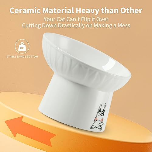 6.5 Inch Extra Wide Elevated Cat Bowls, Ceramic Raised Tilted Cat Bowl for Food and Water, Porcelain Pet Feeder Dishes for Cats & Dogs, Whisker Fatigue, White & Green - color: White & Green