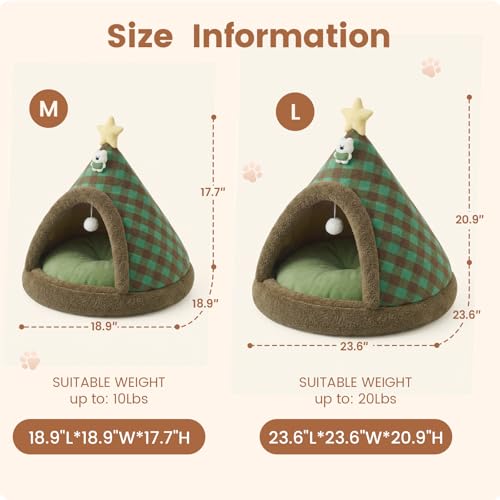 Jiupety Cat Tents for Indoor Cats,Cat House with Removable Washable Cushioned,2-in-1 Cat Cave Tent with Anti-Slip Bottom Ultra-Soft Pet Tent for Cats and Small Dogs,Green 23.6In - size: Large