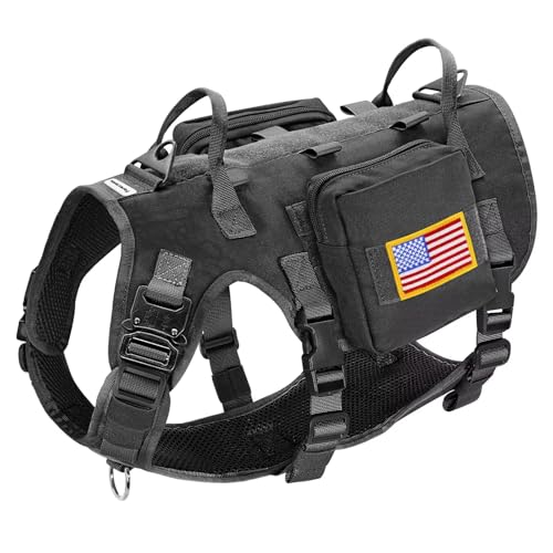 Dog Harness Medium Sized,Tactical Dog Harness with Handle,No Pull Military Style Service Dog Vest with Pockets Adjustable for Medium Large Dogs,Black,Chest 22-35" - color: Black, size: M:Chest 22-35",Fit 30-80lbs