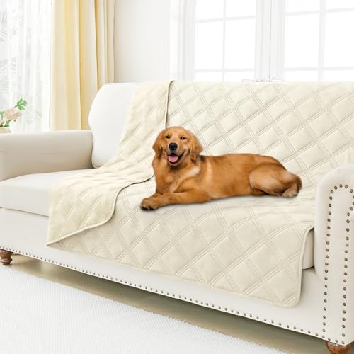 Smiry Waterproof Dog Bed Cover Blanket 52x82, Soft Reversible Pet Blanket, Washable Leakproof Cats Dogs Couch Cover for Sofa, Couch, Furniture, Beige/Beige - color: Beige/Beige, size: 52x82 Inch