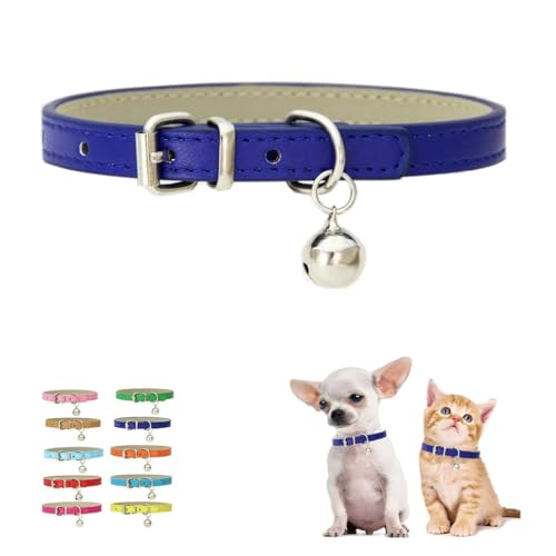 Bell Collar for Cats, Puppy Collar with Bell, Cat Collars Boy Soft Faux Leather Adjustable for XXS Xs Small Pet Dogs Animal Litter Tiny Kitten Male Girls, Dark Blue,XXSmall - color: Dark Blue, size: XXS for Neck 5"-8"