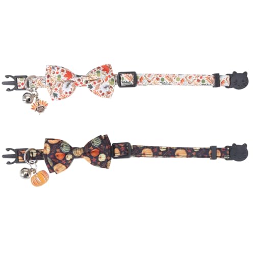 Thanksgiving Day Cat Collar Fall Breakaway with Bow Tie and Bell Autumn Holiday for Kitty Adjustable Safety - color: Pumpkin-bow