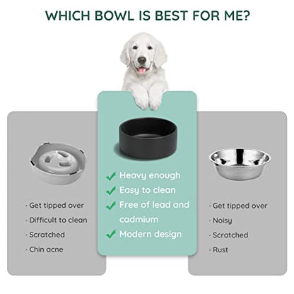SPUNKYJUNKY 13.5OZ Ceramic Dog and Cat Bowl, Modern Cute Weighted Food Water Bowl for Replacement Black (1 Pack) - color: Black, size: 1.7 CUPS
