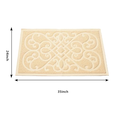 PetLike Cat Litter Box Mat, Thick Kitty Litter Trapping Mat, Durable,Waterproof &Washable with Non-Slip Backing, Soft on Kitty Paws and Easy to Clean, BPA Free - color: Beige, size: 35x24