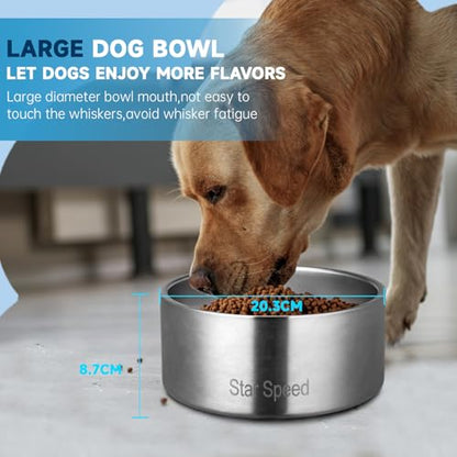 StarSpeed Stainless Steel Dog Bowl. Dog Water Bowls for Large Dogs with Rubber Bottom, Drop Resistant and Durable, Keeps Cold, Holds 8 Cups of Water, Fits Different Size Dog Bowls. (64oz, Silver) - color: Silver, size: 64oz