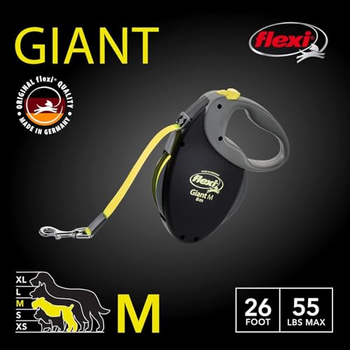FLEXI Giant Tape Retractable Dog Leashes for Medium Dogs Upto 55 lbs. – 26 ft., Black | Tangle Free Pet Walking Leash with One-Handed Brake, Pause, Lock|German Quality Product - color: Black, size: Medium - 26 feet
