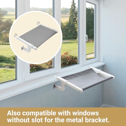 SVD.PET Cat Window Perch, Cat Hammock Window Seat with Sturdy Metal Frame for Large Cats and Kittens, Easy to Adjust for Windows & Bedsides, No Suction Cup No Drilling