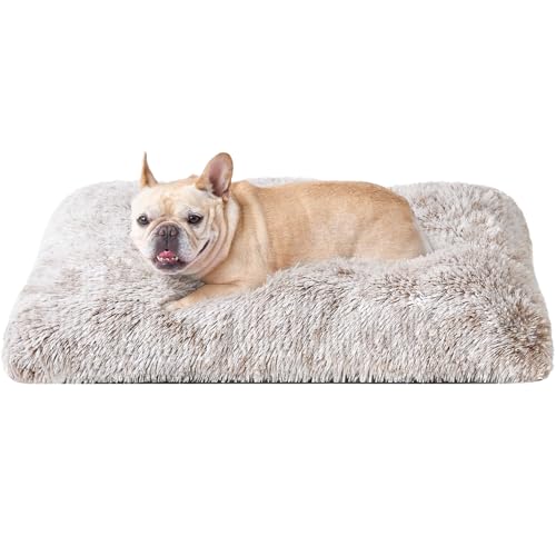 EHEYCIGA Fluffy Dog Crate Bed for Medium Dogs, Plush Faux Fur Crate Pad, Calming Anti Anxiety Medium Dog Bed, Washable Soft Warm Mat with Non-Slip Bottom, Brown - color: Brown, size: 29.5 x 20