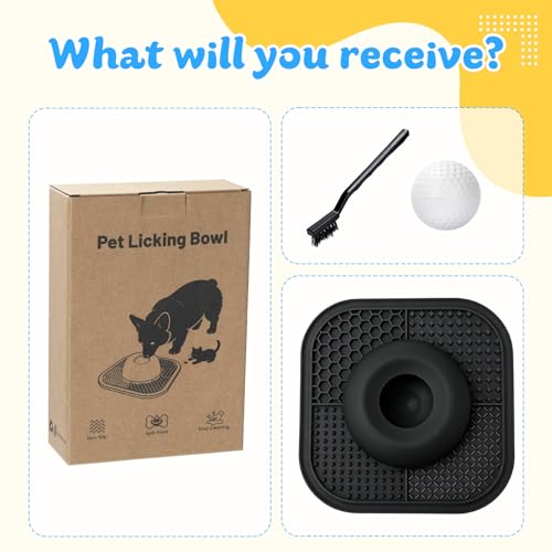Slow Feeder Dog Bowls & Lick Mat for Liquid and Thick Treat, Anti-Slip Dog Lick Bowl with Interactive Rolling Ball, 5/6 Cup Pup Licking Toy for Large Medium Small Dogs and Cats Black - color: Black