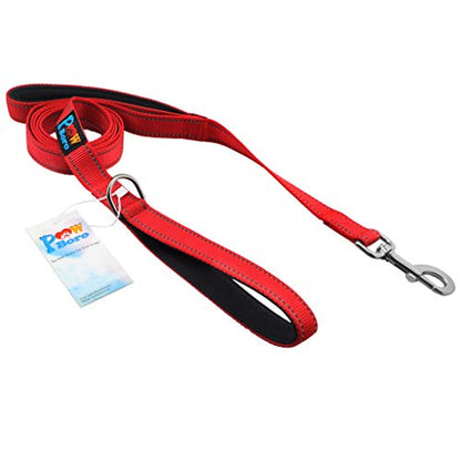 Powboro Double Handle Dog Leash, Heavy Duty Leash, Traffic Padded Handle, Reflective Stitching,6ft Long Dog Lead for Control All Dog Safety Training Walking Hiking (Red) - color: Red