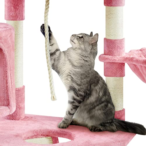 Yaheetech 79in Cat Tree Multi-Level Cat Tower with Scratching Posts for Indoor Cats, Cat Furniture Play Center for Cats and Kitten - color: Pink