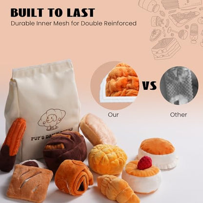 Nocciola Squeaky Bread Stuffed Dog Toys Pack - Puppy Toys with Grocery Bag to Keep Them Busy, Small Dog Toys for Boredom, Durable Snuffle Dog Toys for Small Medium Breeds Pet Gift - style: Bread Dog Toys