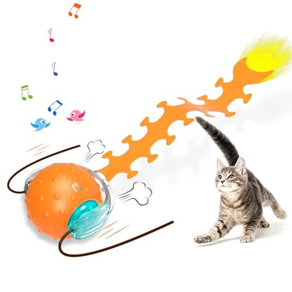 Waaiio Interactive Cat Toy with Centipede Tail,Fast Rolling Ball, Rechargeable Toys for Bored Indoor Adult Cats, Touch Activated/Rechargeable/Bird Chirping Squeaky