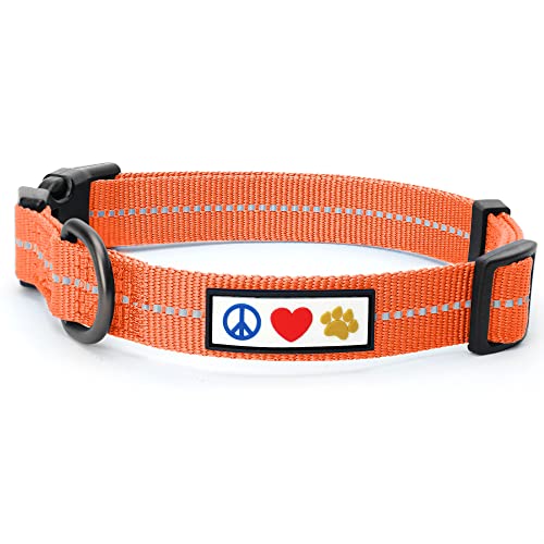Pawtitas Recycled Dog Collar with Reflective Stitched Puppy Collar Made from Plastic Bottles Collected from Oceans Extra Small Living Coral - color: Recycled Coral, size: X-Small (Pack of 1)