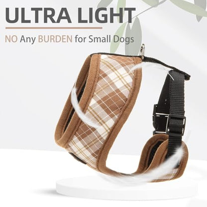 PUPTECK Soft Mesh Dog Harness and Leash Set Pet Puppy Cat Comfort Padded Vest No Pull Harnesses, Brown, XS - color: Brown, size: XS (NECK: 10", CHEST: 10"-14")