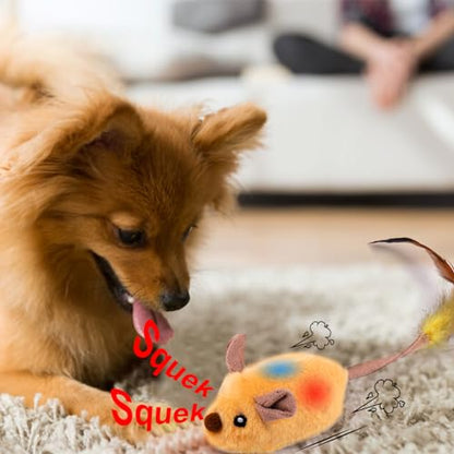 BABORUI Interactive Dog Toys Mouse, Escaping Mice Squeaky Dog Toys with Lights & Auto-Turn, Rechargeable Moving Dog Toy for Small/Medium/Large Dogs & Cats (Yellow) - color: Yellow