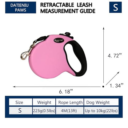 13Ft Chew Proof Retractable Dog Leash Anti-Chewing Wire Ropes Hands-Free Adjustable Safety Lock Durable Nylon Belt for Small Dogs Pink S - color: Pink, size: Small