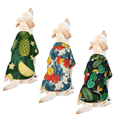 Dog Hawaiian Shirt 3 Pack, Breathable Cool Dog Summer Clothes for Puppy Small Medium Large Dogs Cats, Pet Outfit with Tropical Prints, Perfect for Beach Seaside Outdoor-Style 7 - color: Multi-colored7