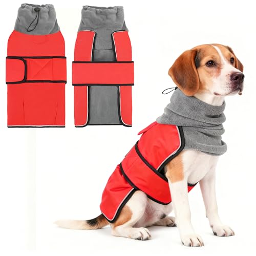 KOOLTAIL Dog Snow Jacket Winter Coat for Small Medium Dogs, Waterproof&Windproof Puppy Jacket with Fleece Lining and High Collar for Cold Weather, Warm Pet Snowsuit Vest Clothes with Leash Hole, Red L - color: Bright Red, size: Large