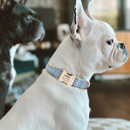 Custom Dog Collar with Name and Phone Numbers - Personalized Laser-Engraved Plaid Polyester Collar with Metal Buckle and D-Ring (Style-D, XL (15-24 Inches)) - color: Style-D, size: XL (15-24 Inches)