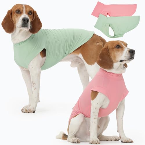 2Pack Dog Shirts, Breathable Dog Cooling Shirt for Medium Dogs, Sun Protection Dogs Cooling Vest Tank Tops, Lightweight Soft Stretchy Sun Shirts, Sleeveless Summer Pet Clothes -Green + Pink XL - color: Pink+Green, size: X-large