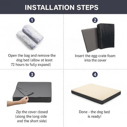 Dog Bed with Waterproof Inner Liner, Removable Cover, Egg Crate Foam Dog Beds, Easy to Clean，45×32Inch，Khaki - color: Khaki, size: 45"L x 32"W x 3"Th