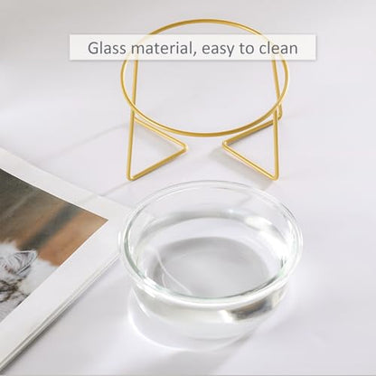 Small Glass Tilted Elevated Cat Dog Bowl Raised Cat Food Water Bowl Dish Pet Comfort Feeding Bowls with Gold Iron Stand - color: Glass, size: Small