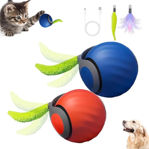 2Packs Speedy 2.0 Tail Cat Toys for Bored Indoor Adult Cats,2025 New Generation Interactive Cat Toys for Indoor Cats,Automatic Moving Ball with Tail,Blue and Orange - color: Orange+Blue