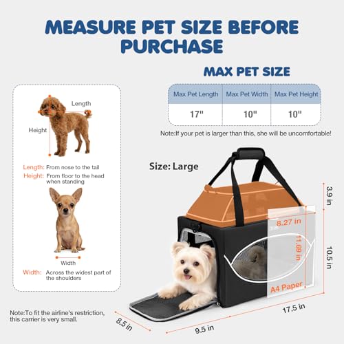 Top-Expandable Pet Carrier 18x11x11Inch Delta American United Airline Approved Underseat to 15lbs Stable Car Travel Carriers for Small Dogs Cats with Locking Safety Zippers Anti-Scratch Mesh - color: Black, size: 18"x11"x11"