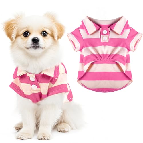 Dog Shirt Polo Shirt Striped Collar Puppy Clothes Summer Button Up Pet Clothes for Small Medium Dogs Cats for Boy Girl Pets (Pink, Small) - color: Pink, size: Small