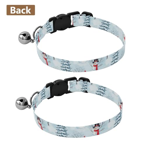 Winter Snowmen Trees Blue Small Dog Collar 2 Pack Soft Cat Collar Adjustable Length 10.6" to 17.1" - color: Winter Snowmen Trees Blue