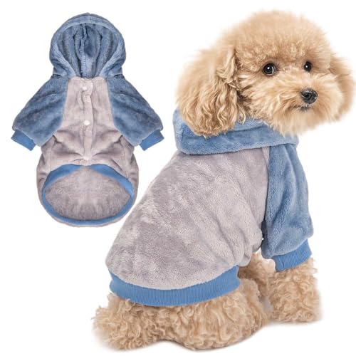 FabriCastle Dog Hoodie Sweater for Small Dogs Boy and Girl, Dog Clothes S XS XXS Puppy Sweatshirt, Pet Outfit, Cat Clothing Super Soft Warm Snap On Closure (Lightgrey-Blue, XX-Small) - color: Lightgrey-Blue, size: XX-Small