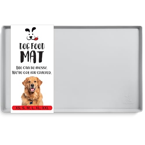 DogBuddy Dog Food Mat – Waterproof Dog Bowl Mat for Food and Water, Silicone Pet Feeding Mats for Floors, Non-Slip Placemat with High Edges for Dogs Bowls, Puppy Essentials (M: 21” x 14”, Mist) - color: Mist, size: M: 21" X 14"