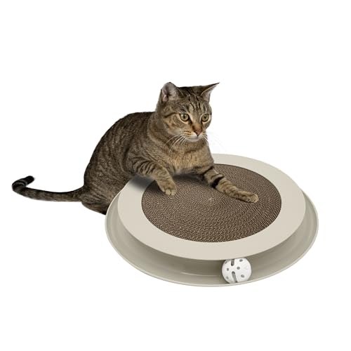 Kitty City Round Swat Ball Track Cat Toy with Scratcher, Interactive Toy for Cats and Kittens, Tan - color: C) Large Scratcher