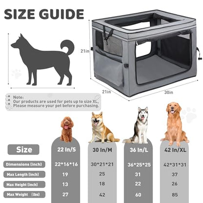 Portable Dog Crate Soft Dog Crate 22",30",36",42" Foldable Basic Dog Crates Easy Set-up, Light, Sturdy, Comfy，Collapsible Crate for Home and Travel (30Inch) - size: 30Inch