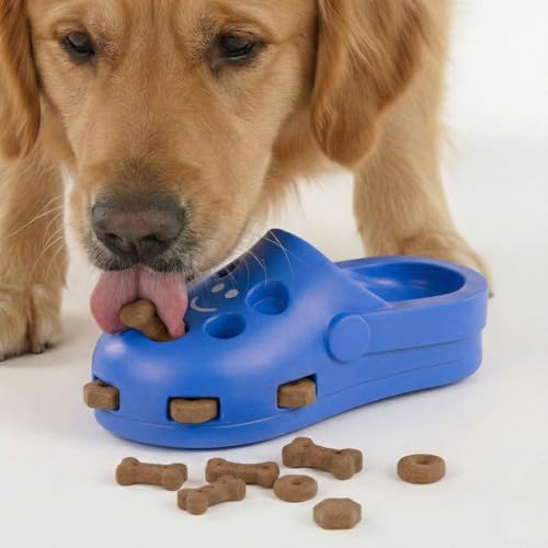 Fuzzl Shoe Dog Toy Puzzle Treat Toy – Natural Rubber Chew Toy – Durable, Interactive Enrichment Feeder – Eco-Friendly, Non-Toxic & Dishwasher Safe – Blue - style: Clog Blue