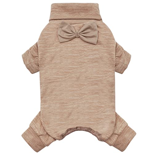 KYEESE Dog CoatsTurtleneck Stretchy Pet Pjs Dog Sweater Super Soft Warm Material Dogs Pajamas with Bowtie Pet Onesie for Small Dogs Cold Weather Coat, Khaki,L - color: 09# Khaki, size: Large (15-22lbs)