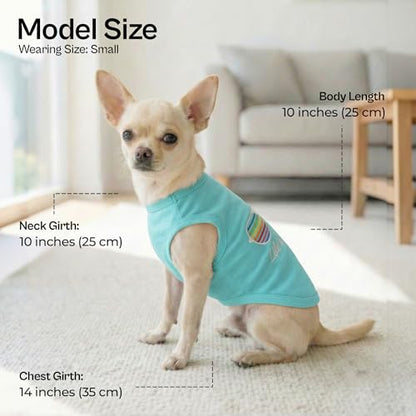 Parisian Pet Beach Dog Shirt – 100% Cotton Shirts for Small Dogs – Sleeveless Pet Vest – Lightweight and Breathable Dogs Apparel – Cute Summer Dog Clothes - Stretchy T Shirts for Pets - size: S